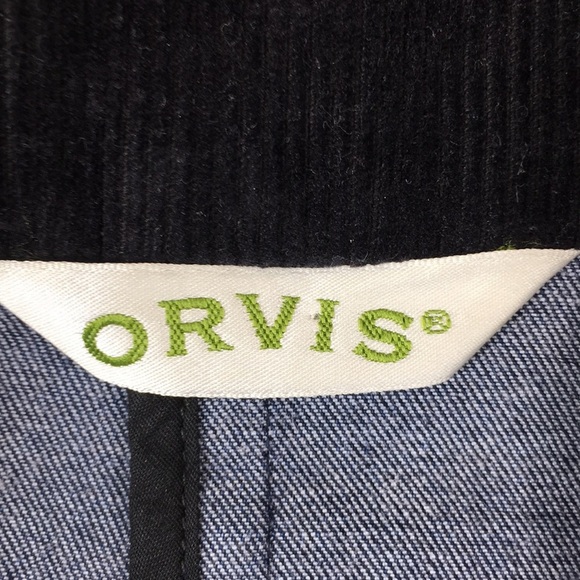 Orvis Dark Blue Denim Blazer Jacket Barn Coat Womens 12 Black Corduroy Collar - Picture 5 of 12